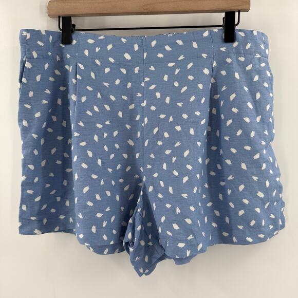LOFT ANN TAYLOR Shorts SZ Large Linen Blend Pleat Pull On Shorts Blue White Geo - Picture 8 of 8